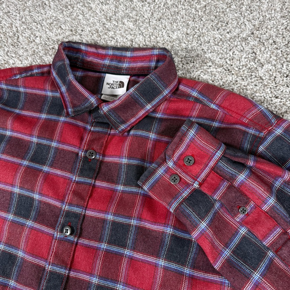 The North Face Shirt Mens Large Red Black Plaid Button Up Long Sleeve